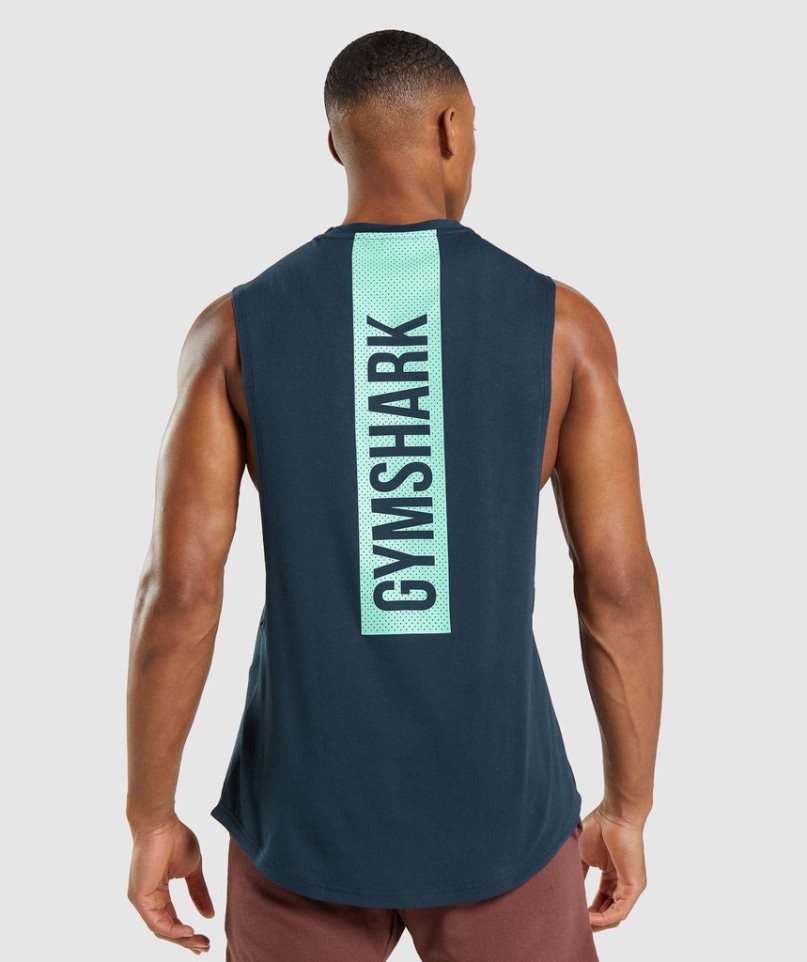 Men's Gymshark Bold Drop Arm Tanks Navy | CA 6N875D